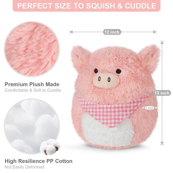 13 inch Squishy Pig Plush Pillow, Soft Kawaii Plush Toy for Kids, Birthday Gifts - Picture 3 of 12